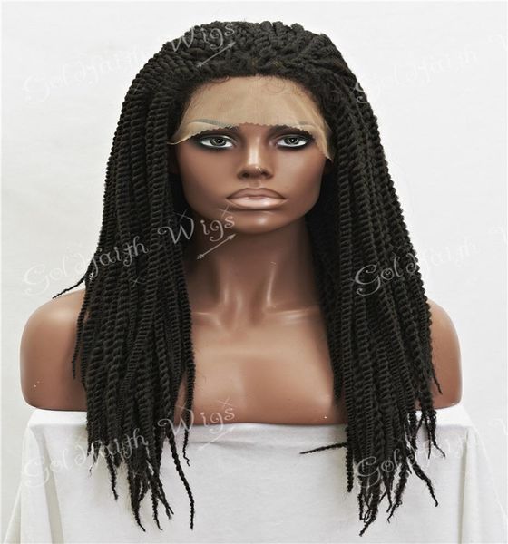 Parrucca sintetica per capelli intrecciati Marrone scuro Parrucche anteriori in pizzo intrecciato Kanekalon completo per donne nere Parrucca intrecciata per l'Africa americana9217406