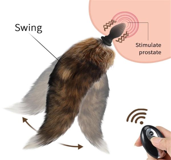 Вибраторы 10-скоростной беспроводной пульт дистанционного управления Вибрационный лисий хвост Анальная пробка Секс-игрушки Силиконовые пушистые Анальная пробка для флирта Анус для пар9283202