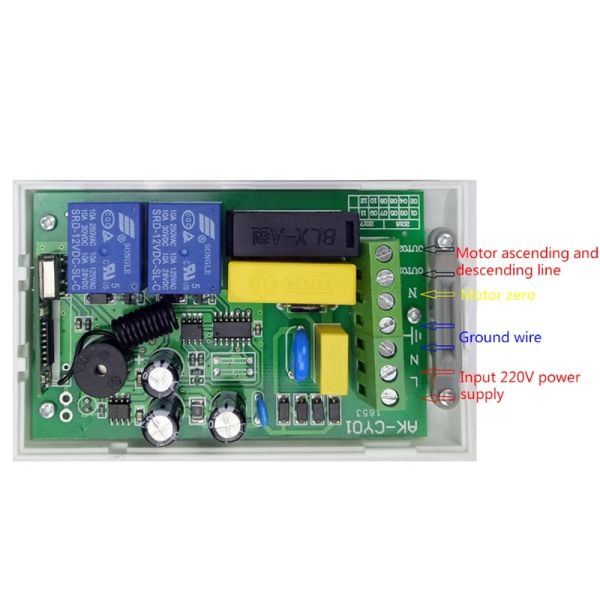 Steuerung 433 MHz AC220V 2-Kanal-Relaisempfänger RF-Sender Drahtloser Fernbedienungsschalter für Garagentormotor Vorwärts-Rückwärts-Projektor