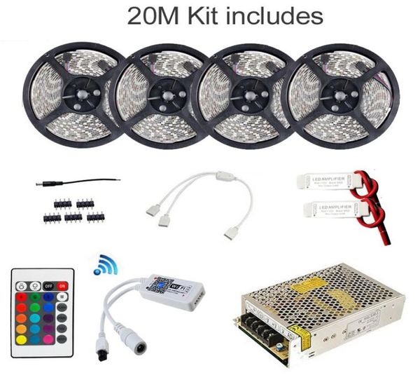 Faixa de luz led inteligente, 20m, rgb, rgbw, wi-fi, 5050, smd, 60ledsm, 5mroll, à prova d'água, ip65, modo temporizador de música, controle remoto 4432199