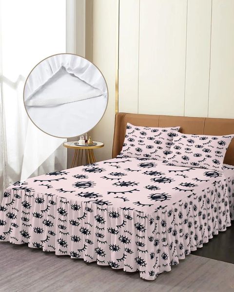 Saia de cama olho linha desenho cílios pretos elástico colcha com fronhas capa de colchão conjunto de cama folha