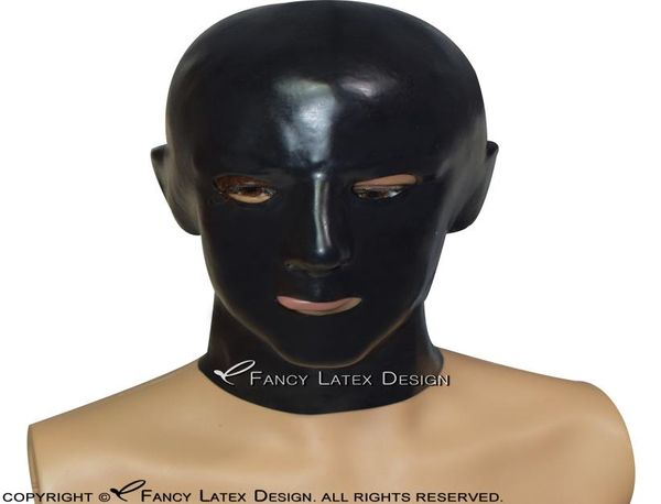 Schwarze anatomische Latexhauben mit Reißverschluss hinten, offenes Nasenloch, Mund und Augen, Gummimasken 01826836693