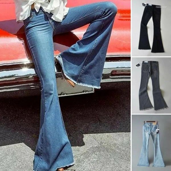Damen-Jeans, ausgestellt, Retro-Bell-Bottom, Damen, weites Bein, Denim-Hosen, weibliche Bürodame, High Street, lange, dünne Hosen mit Reißverschluss