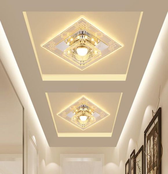 Plafoniere di cristallo a LED quadrate da 18 cm e 18 cm Lampada da corridoio d'ingresso Lampada da soffitto moderna e minimalista per corridoio Soggiorno Cristallo Giù Li8555890