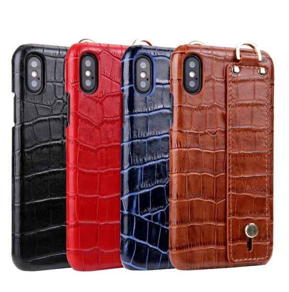 Genuíno couro coldre pulseira pulseira de couro capa traseira caso padrão pele crocodilo pulseira telefone escudo para iphone xs ma5920874