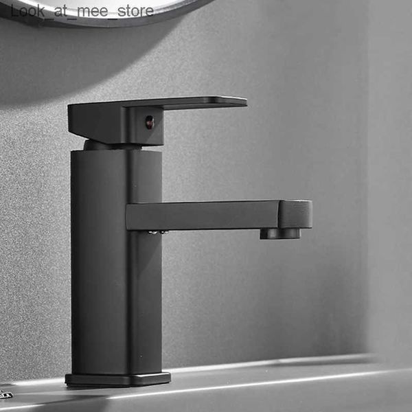 Rubinetti per lavandino del bagno Rubinetto nero rubinetto a cascata in acciaio inossidabile rubinetto misto da appoggio rubinetto per bagno con acqua mista fredda e calda rubinetto quadrato monoforo Q240301