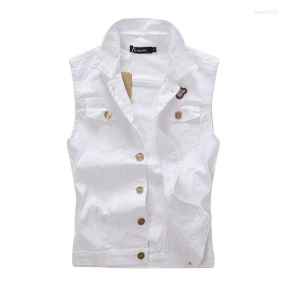 Men039s coletes men39s denim colete masculino sem mangas jaqueta 4xl retro buraco lavado branco casual cowboy roupas masculinas mf8068173119