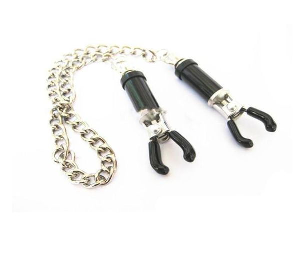 Clip per capezzoli fetish Morsetti Chiusura con catena Gioco di tette femminili Dispositivo BDSM Bondage Gear Giocattoli sessuali Nero per donne7547870