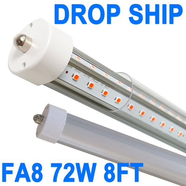 Luci a tubo a LED da 8 piedi, 72W 7200LM 6500K, lampadine a LED a perno singolo T8 FA8 (sostituzione di lampadine fluorescenti a LED da 300 W), a doppio lato v-copertura a forma di V Crestach di copertura trasparente.