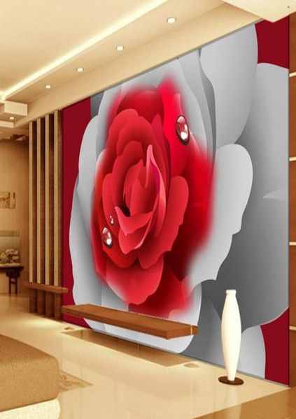 Papel de parede clássico para paredes Romântico rosa vermelha TV fundo decoração de parede pintura7819032