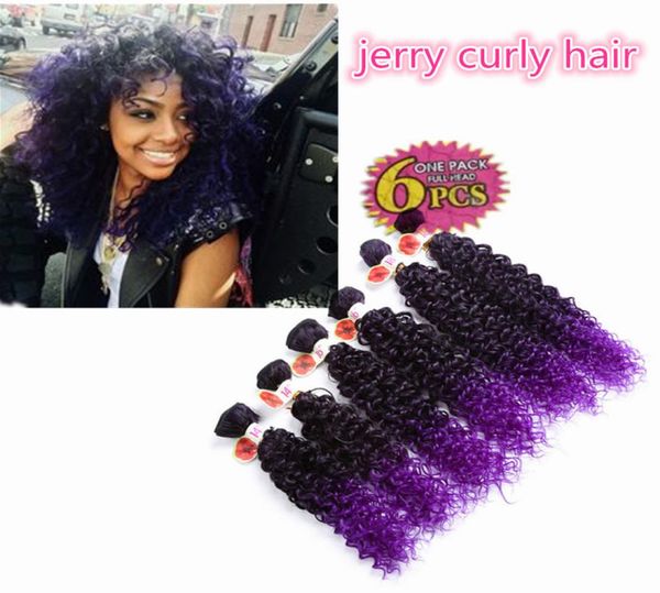 Hochwertige 6-teilige synthetische Webart-Haarverlängerungen Jerry Curly Ombre Brown Kanekalon Deep Curly Crochet Purple Braiding Hair fo7536912