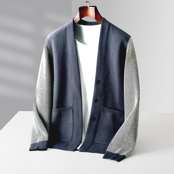 Suéter Masculino Outono E Inverno Lã Merino Split Collar Cardigan Cashmere Sweater Lazer Tricô Plus Size Casaco