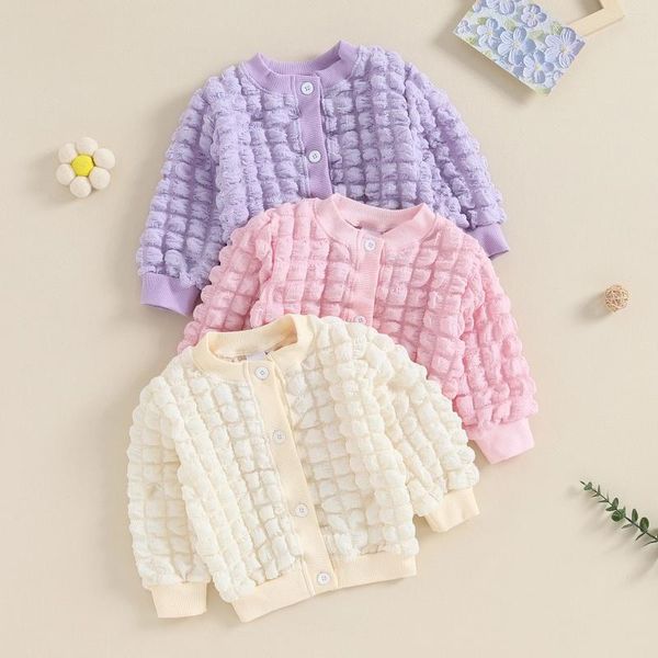 Jaquetas Pudcoco Infantil Crianças Bebê Meninas Jaqueta Manga Longa Tripulação Pescoço Botão Fechamento Patchwork Outono Roupas Casuais 6M-4T