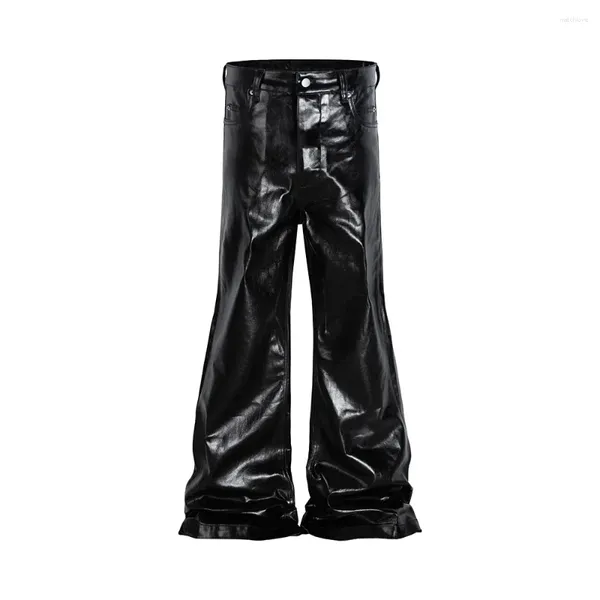 Мужские брюки High Street, широкие брюки из глянцевой искусственной кожи с поясом, мужские и женские прямые мешковатые повседневные джинсы, расклешенные брюки большого размера