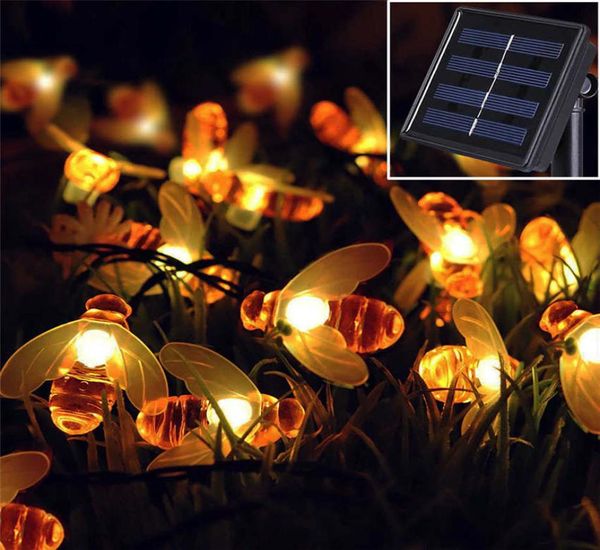 Pequena abelha corda de luz solar decoração ao ar livre luzes led casa jardim luzes da corda de natal luzes do feriado 4995837