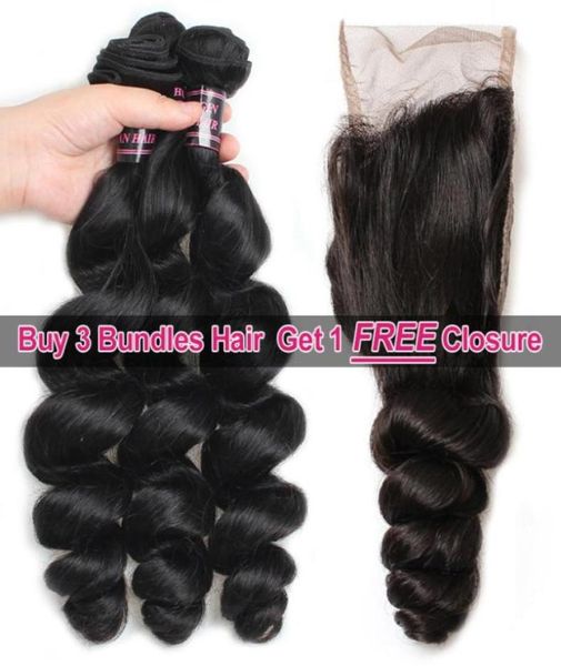 Ishow Hair Big s Promotion Kaufen Sie 3 Bundles und erhalten Sie einen Verschluss Brazillian Lose Welle Peruanische Echthaarverlängerungen Tressen für W64371097489424