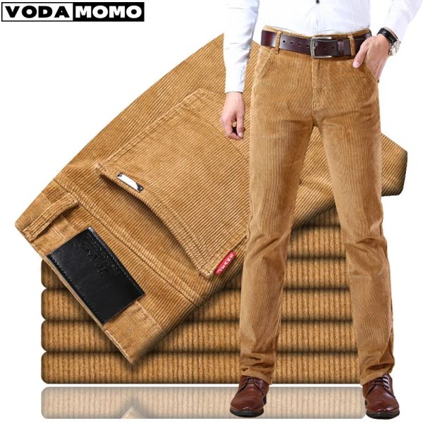 Calças de inverno vintage Men com veludo casual de trajes casuais de casca de moda, marca