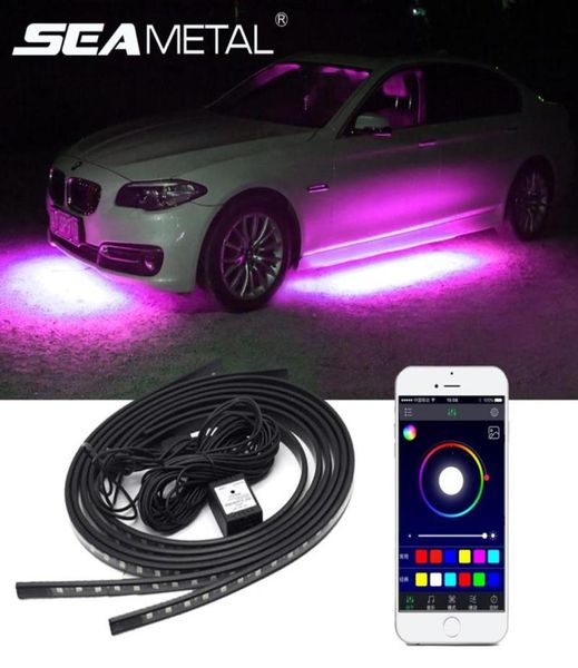 Luzes interiores externas 12v led sob a luz do carro underglow faixa flexível rgb lâmpada decorativa colorida appcontrole remoto underbod1970648