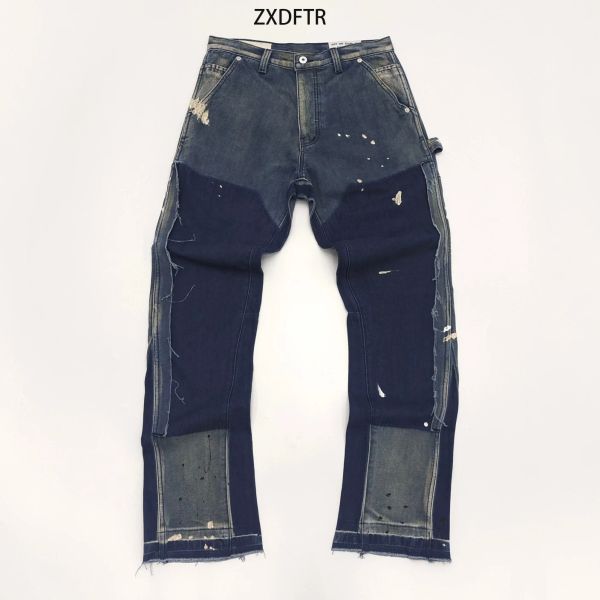 Hosen ZXDFTR GD 24SS Frühling Sommer Herren Distress Vintage Jeans Bemalte Doppelknie-Cargohose