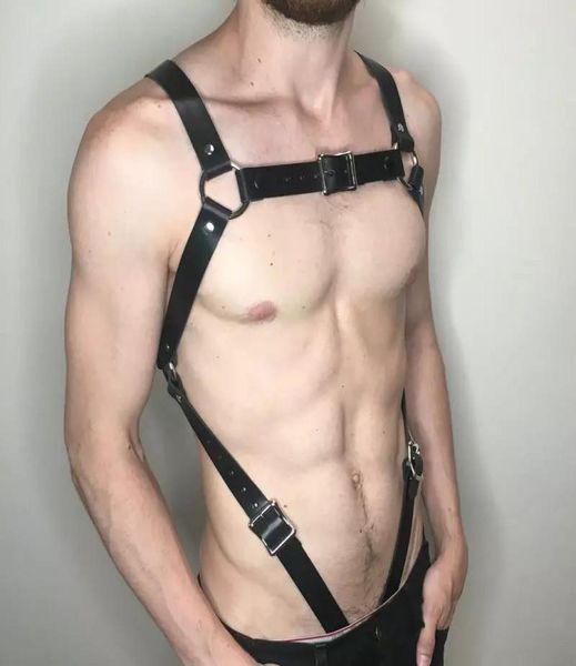 BHs Sets Herren Leder BDSM Harness Gürtel Männlich Punk Gothic Körper Bondage Kleidung Fetisch Homosexuell Exotische Tops Brust Hosenträger Riemen9439594