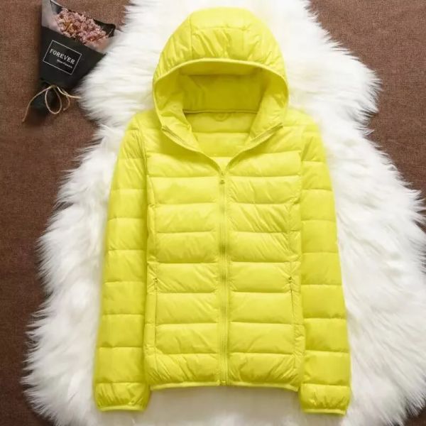 Mäntel Damen-Daunenmantel, verstaubar, leicht, Puffer, 90 % weiße Entendaunenjacke, mit Kapuze, schmal, warm, für Outdoor-Sport, Reisen, Parka, Oberbekleidung