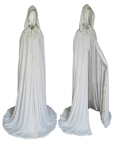 Elegante mantello da sposa invernale lungo fino al pavimento Mantello bianco Mantello con cappuccio in velluto elegante per mantelli con cappuccio per la festa nuziale2729358