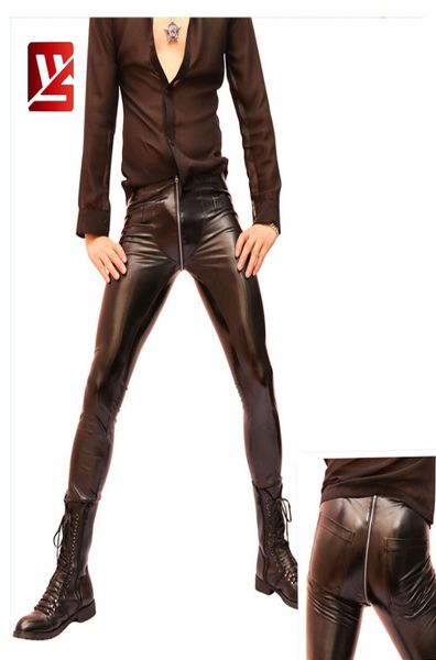 MEISE Sexy Herren Hohe Elastische Enge Faux Leder Hosen Low Rise Bleistift Hosen Glänzende Bar Bühne Kostüm Homme Zipper lange Hose NK123377709