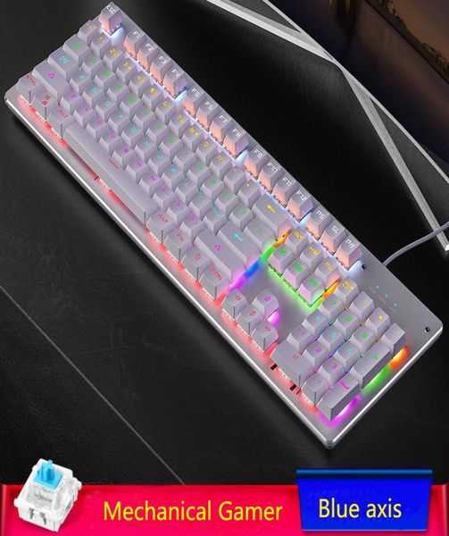 Teclado mecânico usb com fio azul eixo teclados de jogos para jogos em casa escritórios trabalho branco desktop portátil gamers6427960