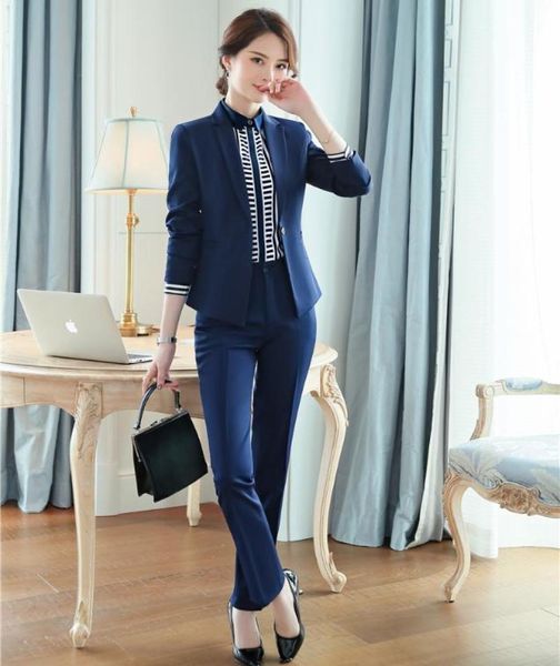 Women039s ternos blazers calça formal para mulheres trabalho wear blazer e jaqueta conjunto senhoras uniformes de escritório estilos azul marinho 5531200