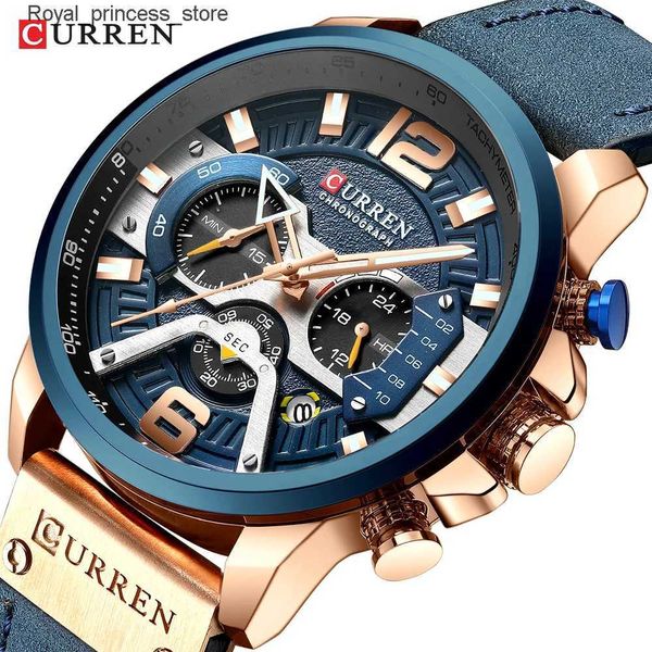 Outros relógios Curren Casual Sport Mens Top Luxury Military Leather Watch Mens Watch Fashion Timing Watch Q240301