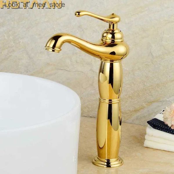 Rubinetti per lavandino del bagno Rubinetto alto per lavabo da bagno miscelatore in ottone dorato rame massiccio rubinetto in stile europeo di lusso torneiras para banheiro gru YT-5062 Q240301