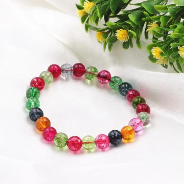 Braccialetti con ciondoli Tormalina multicolore Bracciale con perline di cristallo Quarzi 8mm Pietra rotonda Femme Strand Bangle Gioielli elastici da 7,5 pollici A635