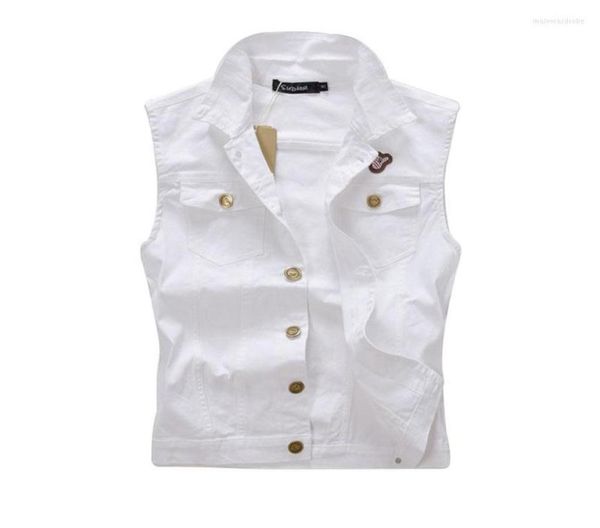 Men039s coletes men39s denim colete masculino sem mangas jaqueta 4xl retro buraco lavado branco casual cowboy roupas masculinas mf8067113443