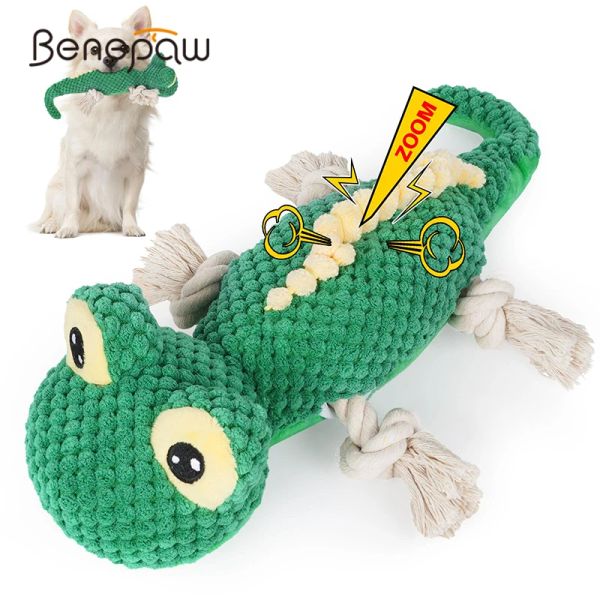 Brinquedos benepaw lagartos de pelúcia brinquedos de cachorro de pelúcia bonito squeaky pet corda brinquedos para pequenos médio grandes cães dentição seguro filhote de cachorro mastigar brinquedos