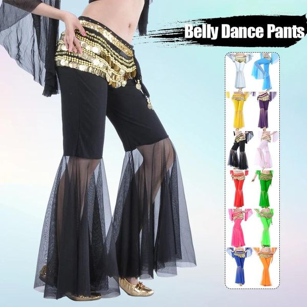 Сценическая одежда, женские сексуальные профессиональные брюки для танца живота, сетчатые кружевные штаны, болливудские костюмы, расклешенные в этническом стиле