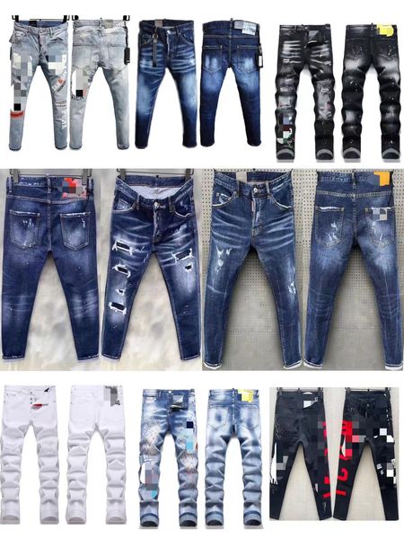 Designer-Herrenjeans Blau Schwarz zerrissene Hose Beste Version hochwertiger Biker-Motorrad-Rock-Jeans im italienischen Stil