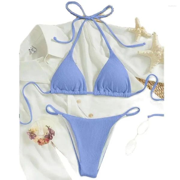 Costume da bagno da donna 2024 Costume da bagno speciale in tessuto a righe Pit Costume da bagno da spiaggia da spiaggia con lacci a vita alta sexy semplice e solido