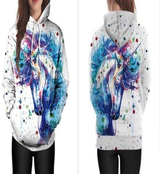 Outono inverno de alta qualidade das mulheres manga longa cores aquarela unicórnio hoodies moletom jumper pulôver com capuz tops blusa casaco m4559598