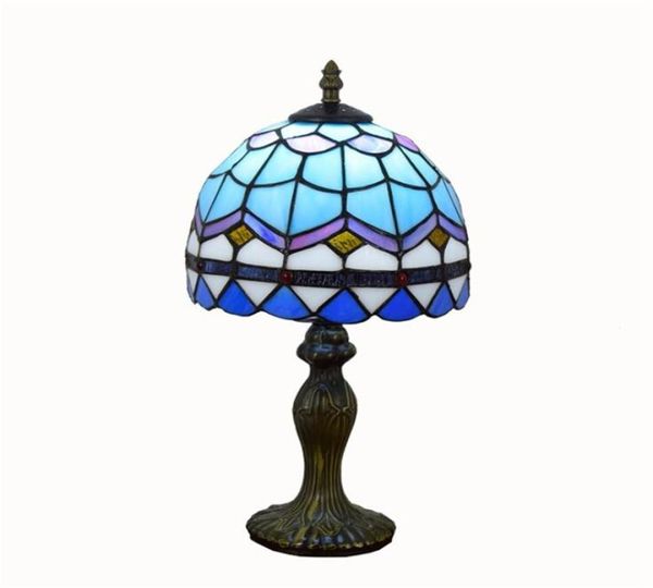 Einfache europäische Lampen blau mediterrane kreative Buntglas Wohnzimmer Schlafzimmer Nachttischlampe TF0022906801