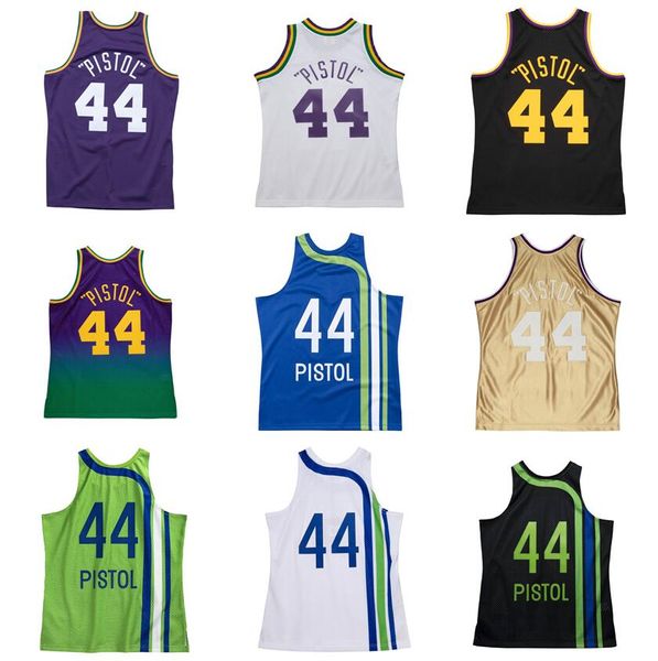 Costurado basquete jerseys # 44 Pete Maravich pistoc 1971-72 74-75 malha Hardwoods clássico retro jersey Homens Mulheres Juventude S-6XL