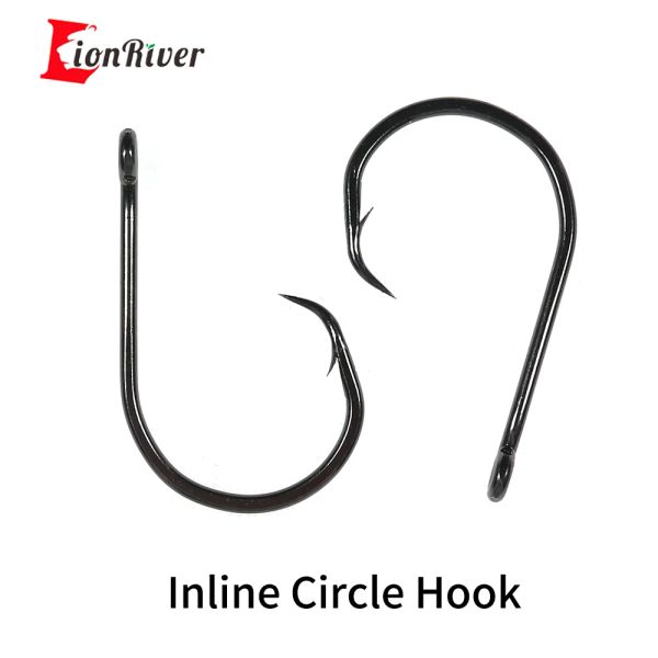 Fishhooks Lionriver Olho Reto Inline Shank Forte Círculo Gancho Alta Caixa De Aço Resistente À Corrosão Preto Níquel Gancho De Pesca De Água Salgada