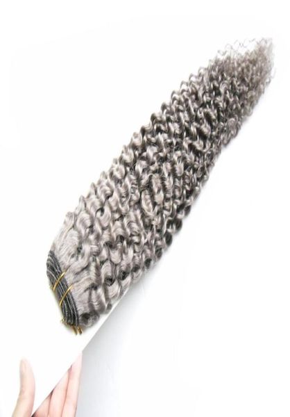 Cinza kinky tecer pacotes de cabelo 100g 1 pçs brasileiro cabelo humano tecer cinza encaracolado bundles3236567