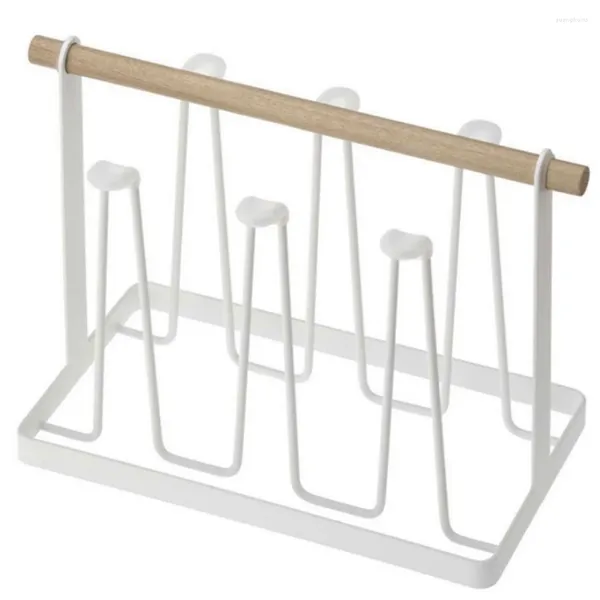 Abendtaschen Upside-Down-Cup-Halter-Rack-Ständer Metall Drain Water Glass Hanger mit Holzgriff Zubehör Home Kitchen Table Cups