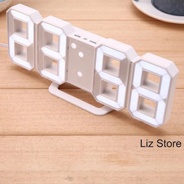 Originalità Sveglie 3D Numero LED Orologio da parete Ufficio Camera da letto Horloge Cornice bianca Parola colorata Decora Timer multifunzione TH1314