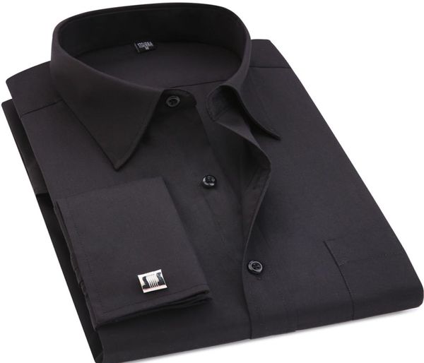 Herren-Hemd, klassisch, schwarz, französische Manschettenknöpfe, Herren-Business-Kleid, Langarm-Hemd, Revers, Herren-Social-Hemd, asiatische Größe 4XL 5XL 6X8560334