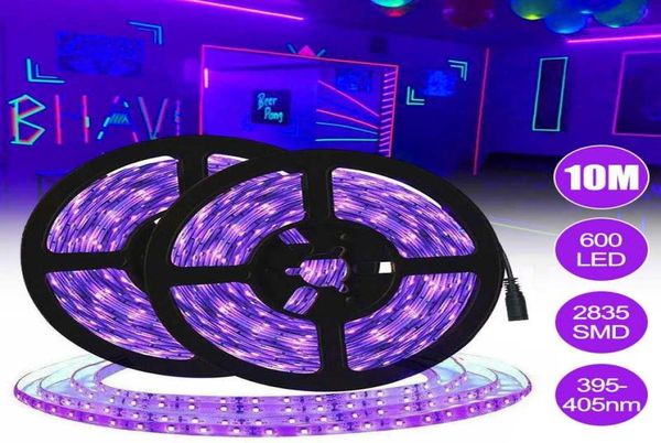 Tiras 2 em 1 DC12V 10M UV Ultravioleta 395405nm LED Strip Black Light 2835 SMD 60ledm Lâmpada de fita impermeável para DJ Fluorescência P6994407