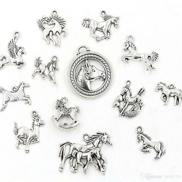 65 Stücke Antike Silber Legierung Gemischt Pferd Charms Anhänger Für Schmuck Machen Halskette DIY Accessories269O