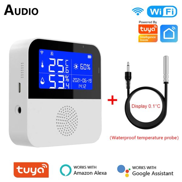 Controle tuya wi fi sensor de umidade temperatura alarme casa inteligente indoor ao ar livre termômetro detector para planta aquário suporte alexa