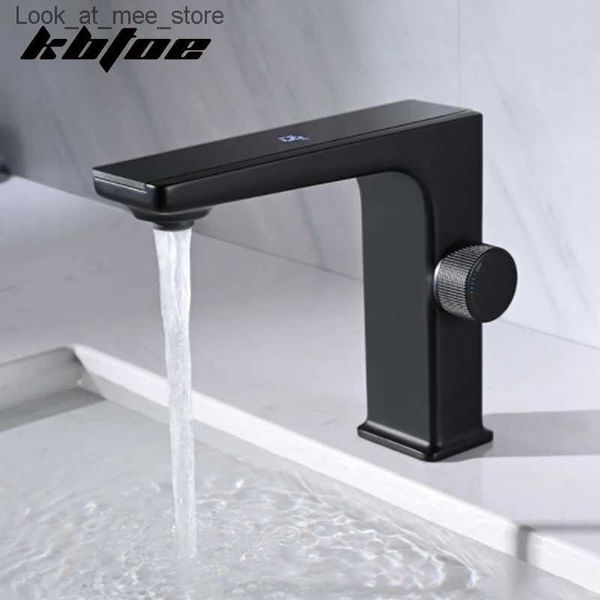 Banyo Lavabo muslukları Siyah Akıllı Dijital Ekran LED Havza Musluğu Sıcak ve Soğuk Su Karıştırıcı Lavabo Banyo Pirinç Washbasin Tabancası Gri Q240301