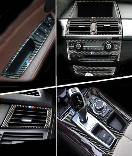 Fibra di carbonio per BMW E70 E71 X5 X6 Cambio interno Aria condizionata AC Pannello CD Luce di lettura Copertura Trim Adesivo Accessori Ca9380565